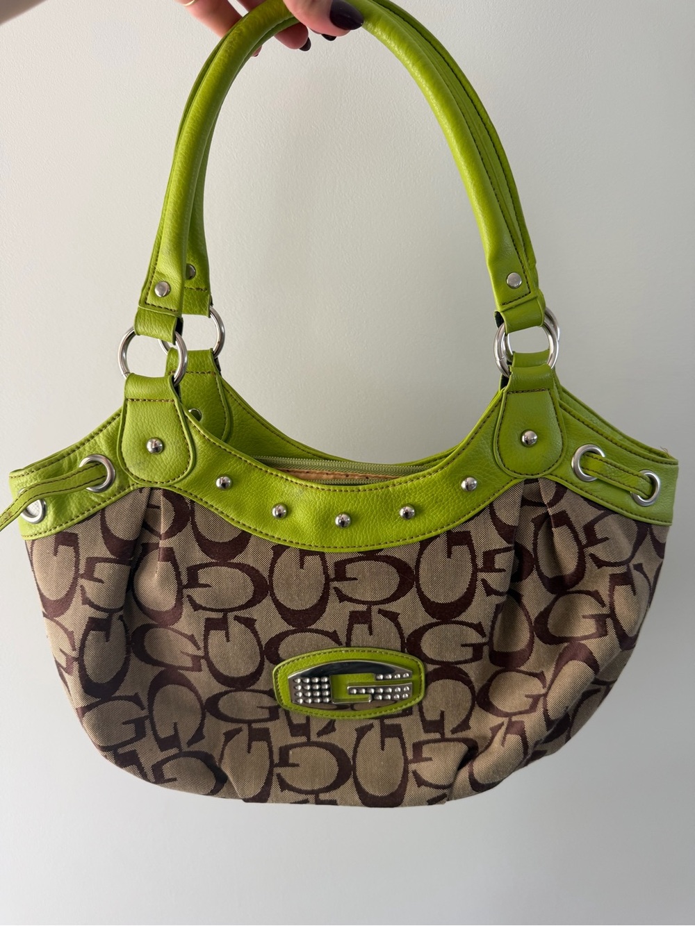 Guess Monogram Shoulder Bag with Lime Green Trim